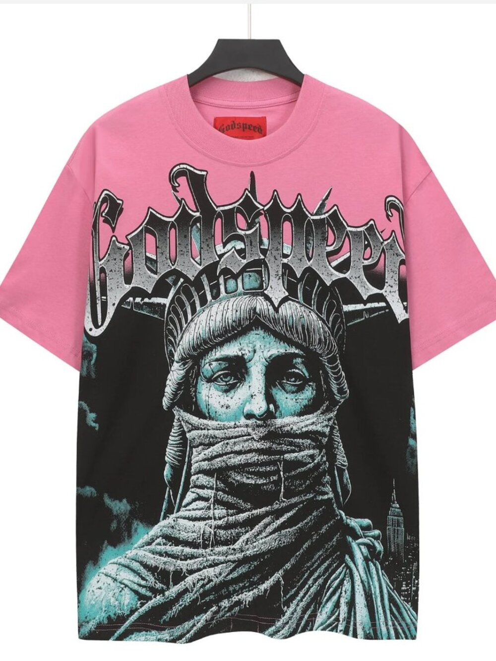 Godspeed Graphic Statue of Liberty T-Shirt (Pink)